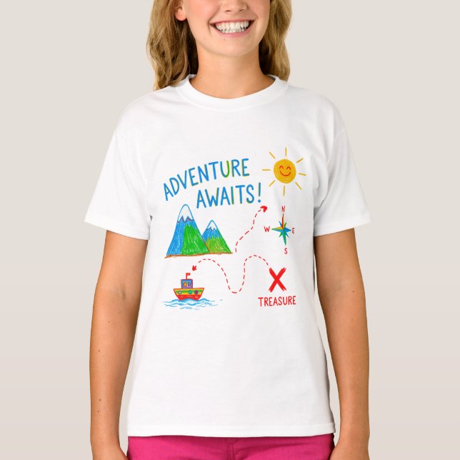 Camiseta Adventure Awaits Treasure Map Kids Drawing (Anverso)