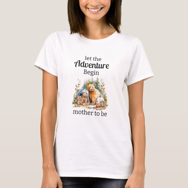 Camiseta Adventure Begin Woodland Baby Shower (Anverso)