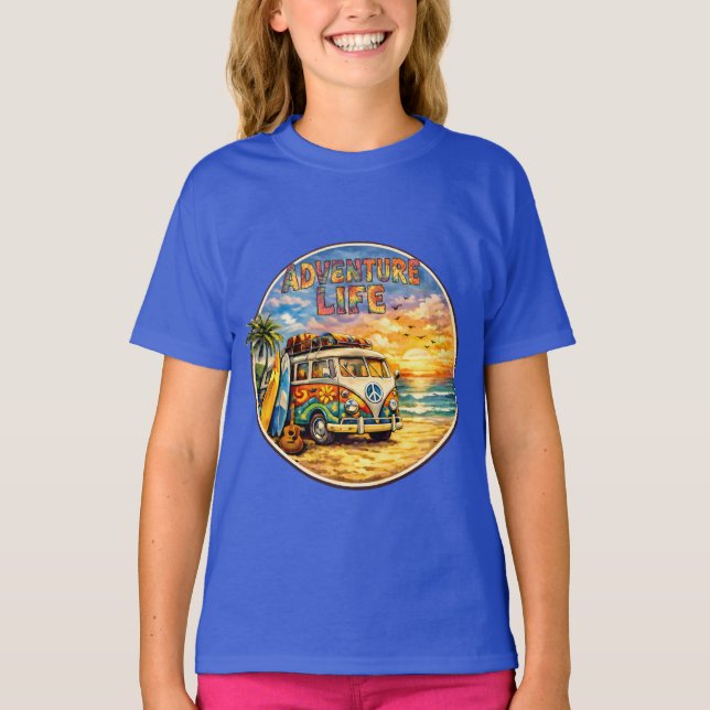 Camiseta Adventure Life Retro Hippie Beach Sunset Graphic  (Anverso)