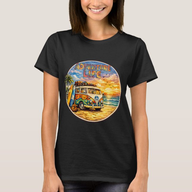 Camiseta Adventure Life Retro Hippie Beach Sunset Graphic (Anverso)