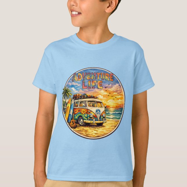 Camiseta Adventure Life Retro Hippie Beach Sunset Graphic (Anverso)