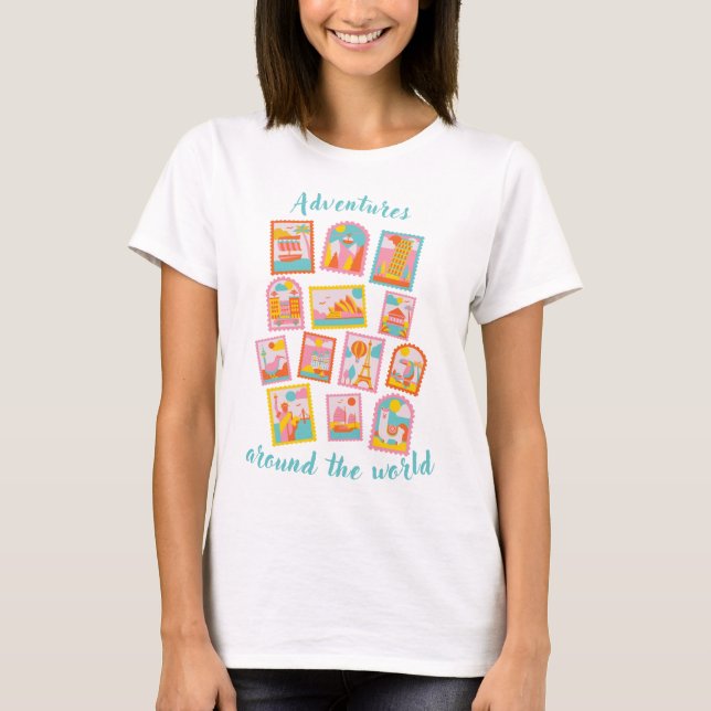 Camiseta Adventures around the world - Briefmarken (Anverso)