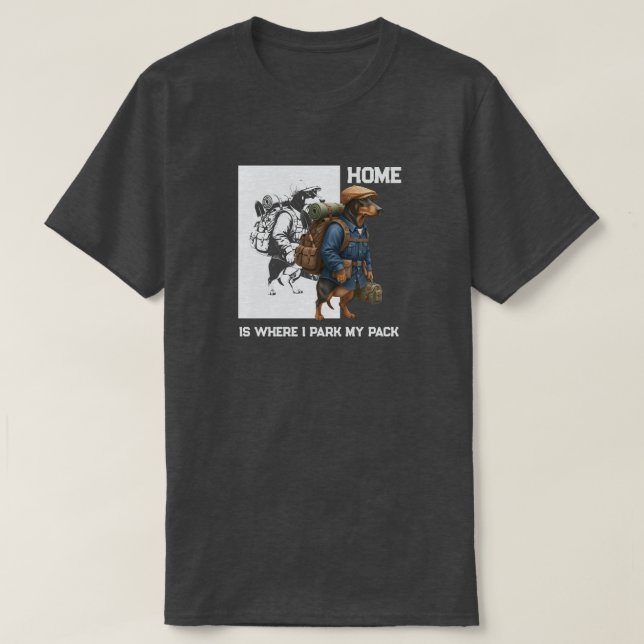 Camiseta Adventurous Dachshund Hiker Home Is Where My Pack (Diseño del anverso)