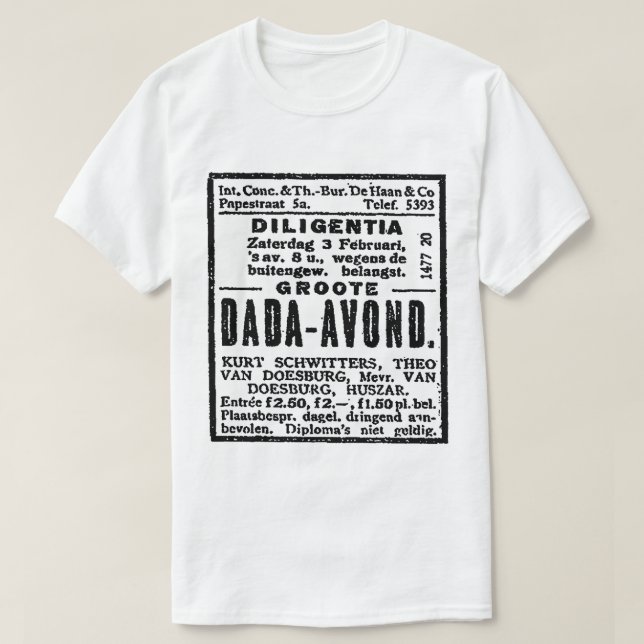 CAMISETA ADVERTENCIA DE DIARIO DE ARTE DE DADA EN BLANCO Y  (Diseño del anverso)