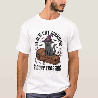 Camiseta Advertencia de gato negro vintage Halloween bruja