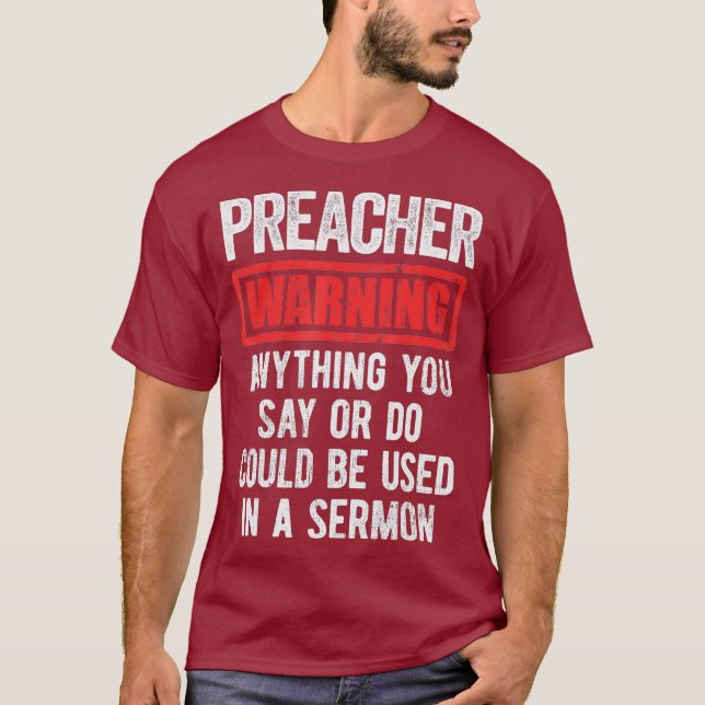 Camiseta Advertencia divertida del predicador de ropa de pr (Anverso)