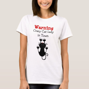Camiseta Advertencia Señora Gatos Loca Humorístico