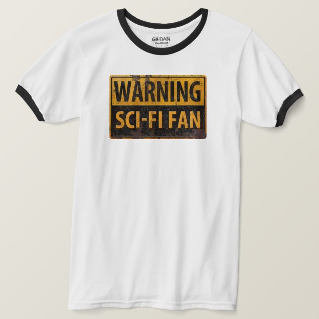Camiseta ADVERTENCIA VENTILADOR DE SCI-FI - Peligro Metaliz (Anverso del diseño)