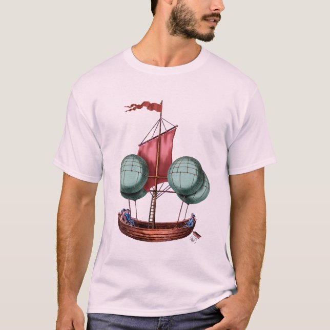 Camiseta Aeronave con globo aerostático con vela roja (Anverso)