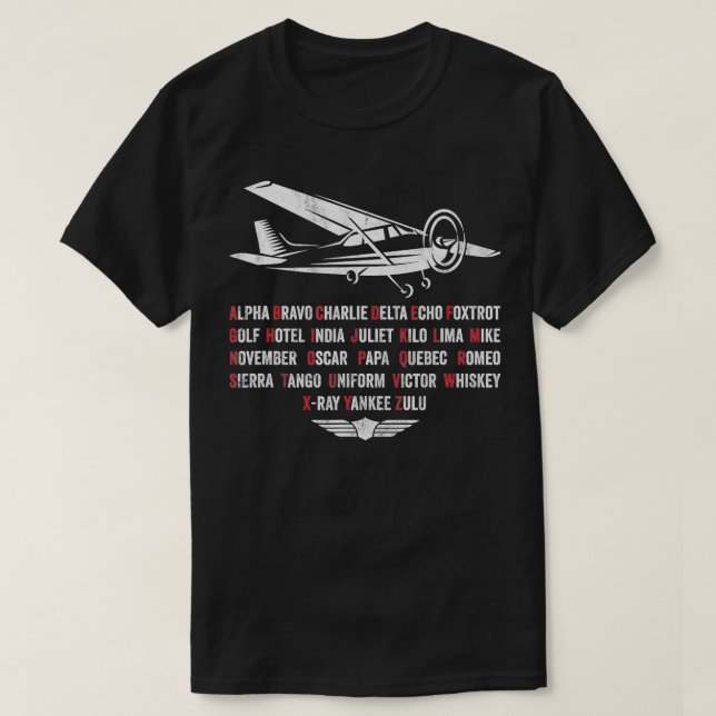 Camiseta Aeronave fonética piloto del alfabeto C172 (Diseño del anverso)
