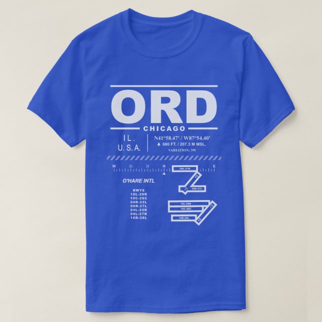 Camiseta Aeropuerto Internacional de Chicago O'Hare ORD T-S (Diseño del anverso)