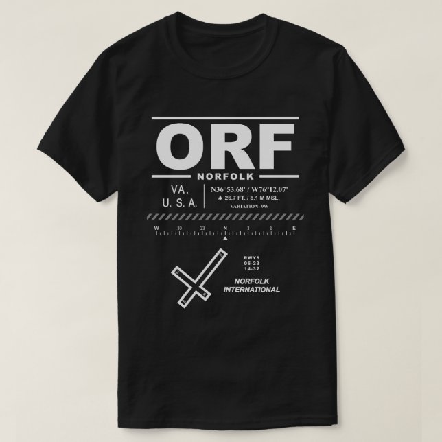 Camiseta Aeropuerto Internacional de Norfolk ORF T-Shirt (Diseño del anverso)