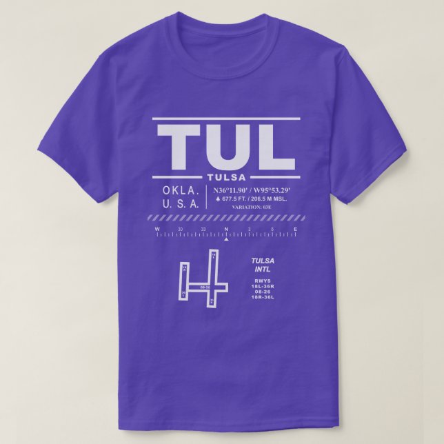 Camiseta Aeropuerto Internacional de Tulsa, TUL T-Shirt (Diseño del anverso)