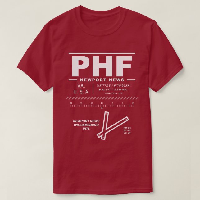 Camiseta Aeropuerto Internacional PHF de Newport News Willi (Diseño del anverso)