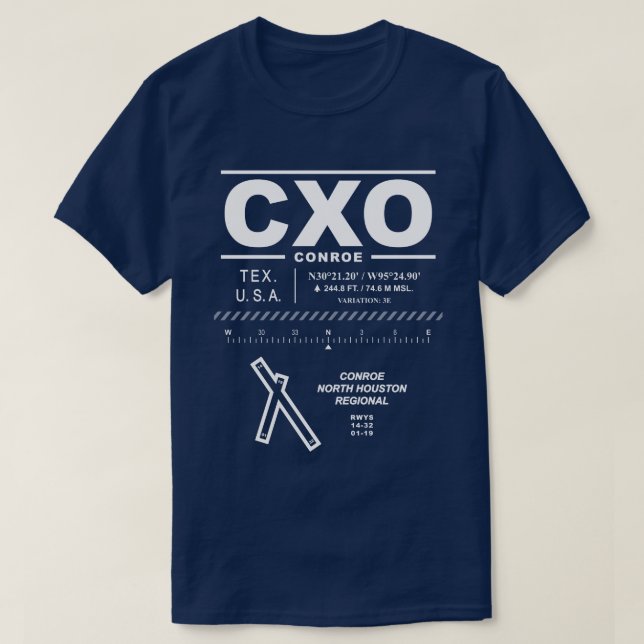 Camiseta Aeropuerto Regional de Conroe/North Houston - CXO  (Diseño del anverso)