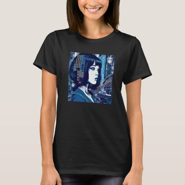 Camiseta Aesthetic Beautiful Japanese Girl in Futuristic St (Anverso)