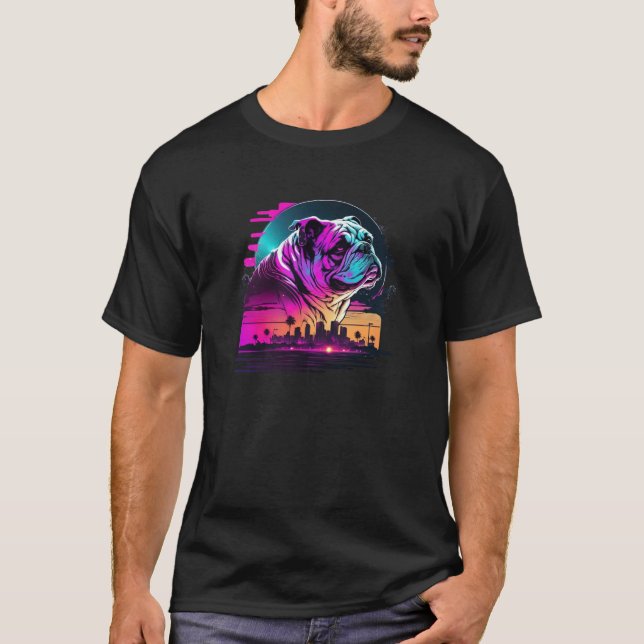 Camiseta Aesthetic Bulldog Party with 80s Retrowave (Anverso)
