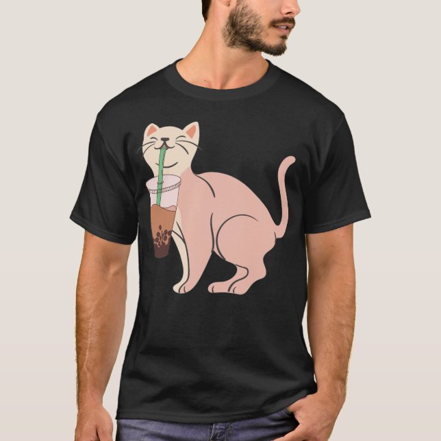 Camiseta Aesthetic Cat Drinking Bob  best cat illustration  (Anverso)