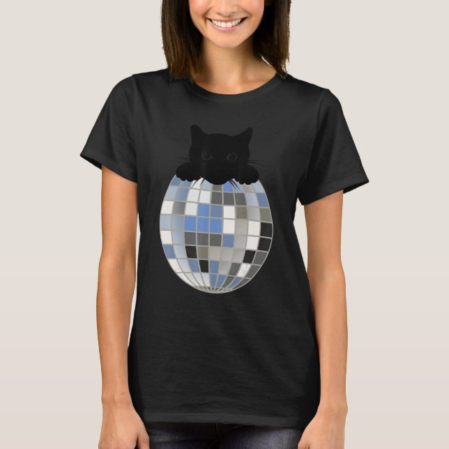 Camiseta Aesthetic Disco Ball Winter Snow Black Cat Disco C (Anverso)