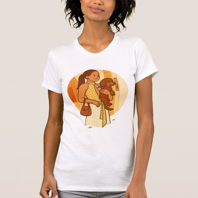 Camiseta Aesthetic Dog Mom Holding Puppy Illustration (Anverso)