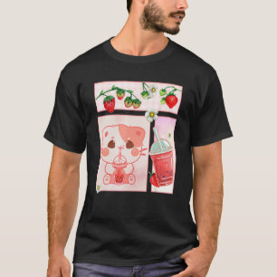 Camiseta Aesthetic Harajuku Gato Lindo Bebe Boba De Fresa