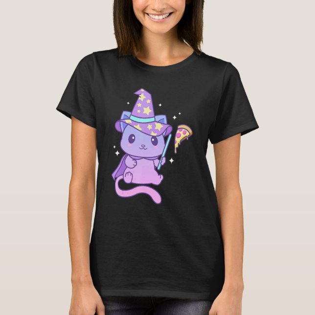 Camiseta Aesthetic Pastel Goth Kitten With Pizza Cute Pizza (Anverso)