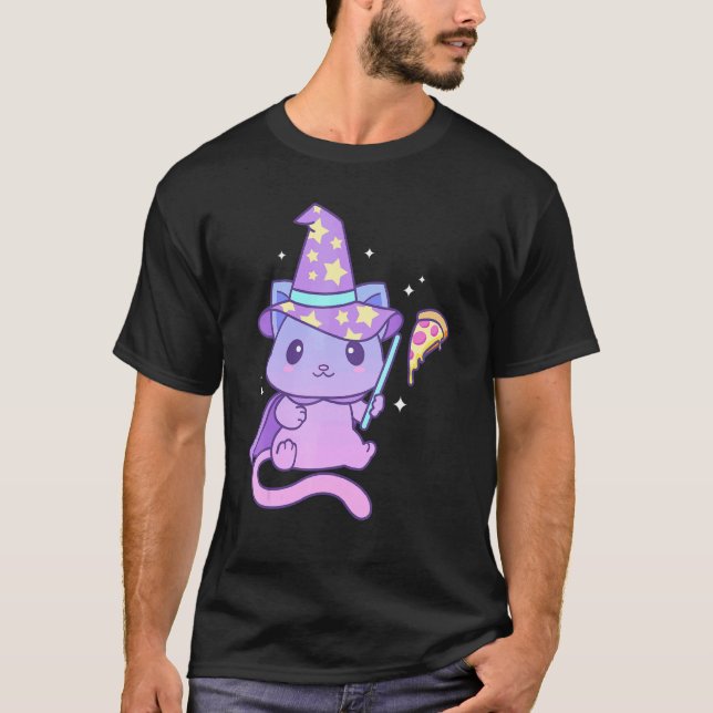Camiseta Aesthetic Pastel Goth Kitten With Pizza Cute Pizza (Anverso)