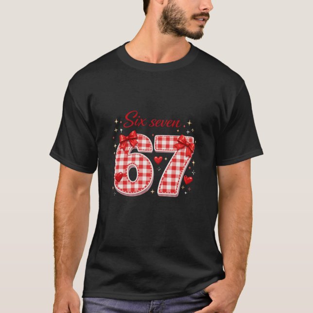 Camiseta Aesthetic Red Plaid Six Seven Typography Style Art (Anverso)