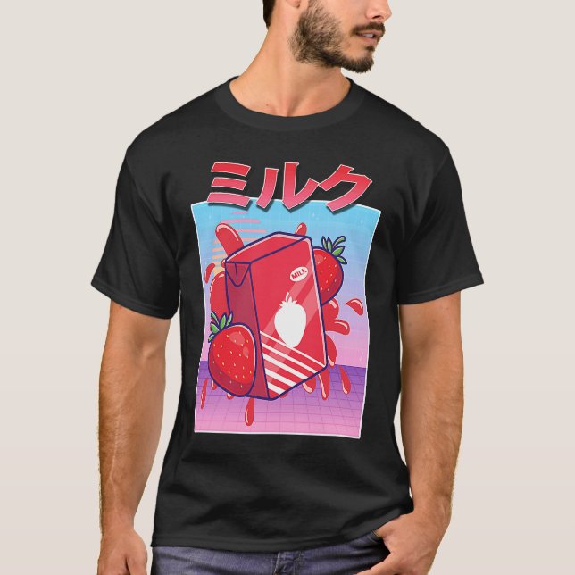 Camiseta Aesthetic Strawberry Milk Shake Vaporwave 90s Japa (Anverso)