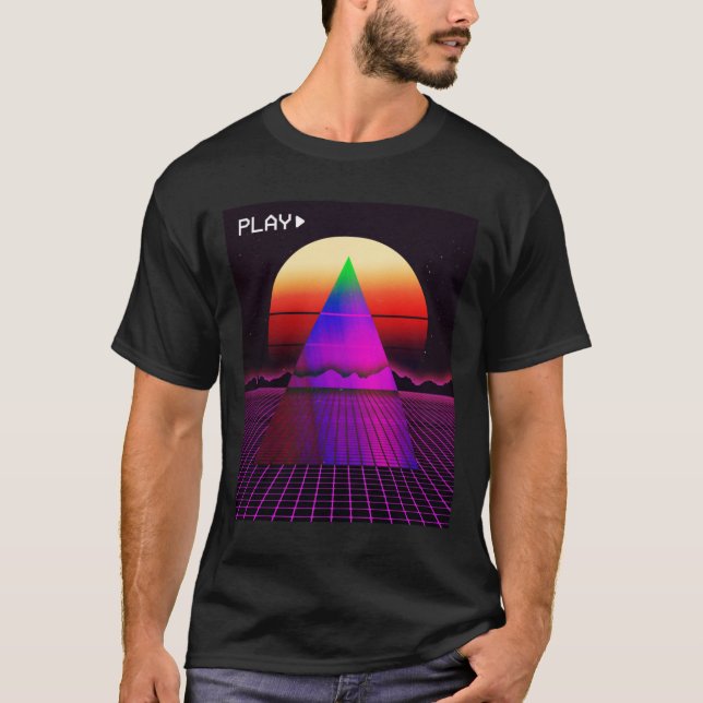 Camiseta Aesthetic Synthwave Outrun Style Grid Sunset sunri (Anverso)