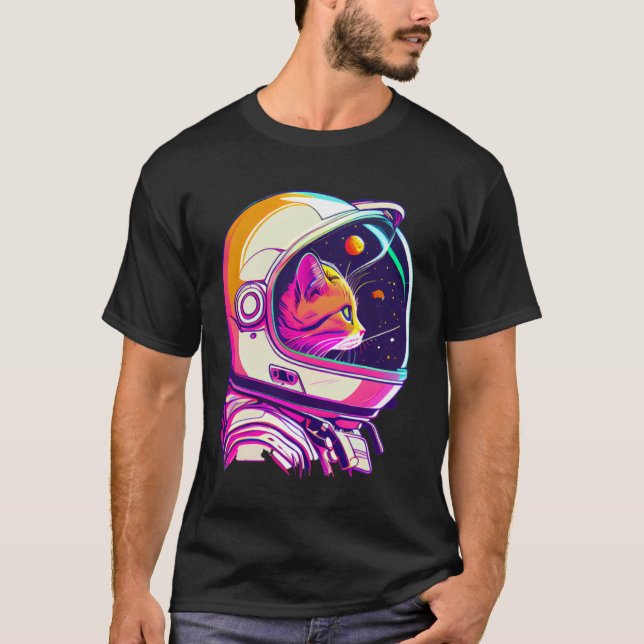 Camiseta Aesthetic Vaporwave Space Cat 80s 90s Astronaut (Anverso)