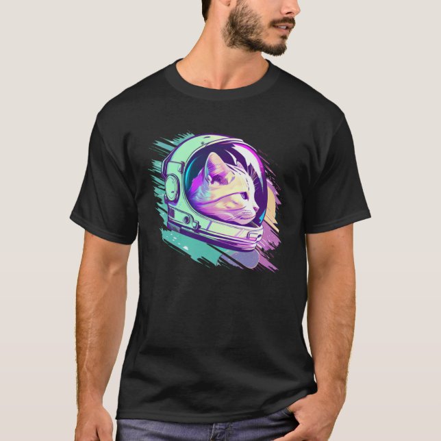 Camiseta Aesthetic Vaporwave Space Cat 80s 90s Astronaut  1 (Anverso)