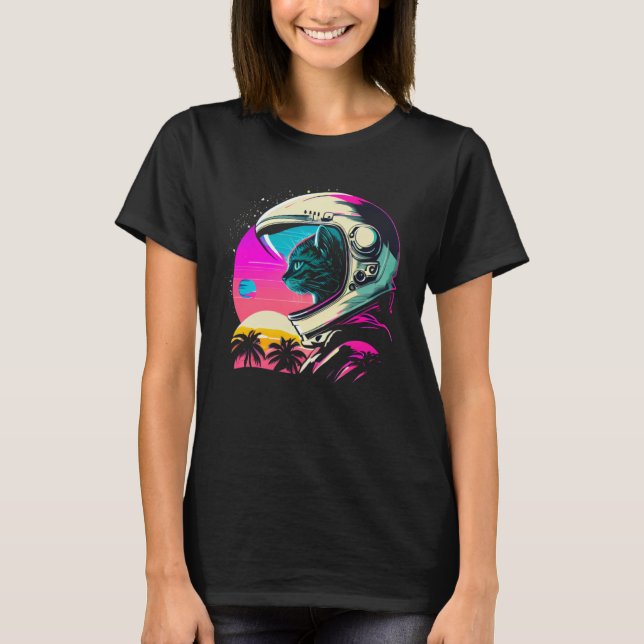 Camiseta Aesthetic Vaporwave Space Cat 80s 90s Astronaut  1 (Anverso)