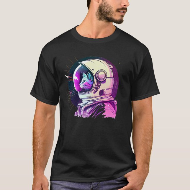 Camiseta Aesthetic Vaporwave Space Cat 80s 90s Astronaut  1 (Anverso)