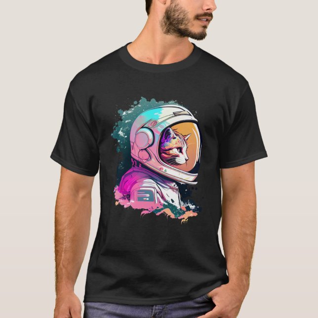 Camiseta Aesthetic Vaporwave Space Cat 80s 90s Astronaut  1 (Anverso)