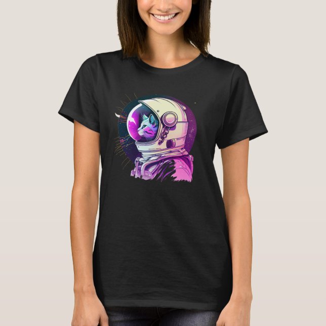 Camiseta Aesthetic Vaporwave Space Cat 80s 90s Astronaut  1 (Anverso)