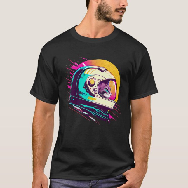 Camiseta Aesthetic Vaporwave Space Cat 80s 90s Astronaut  1 (Anverso)