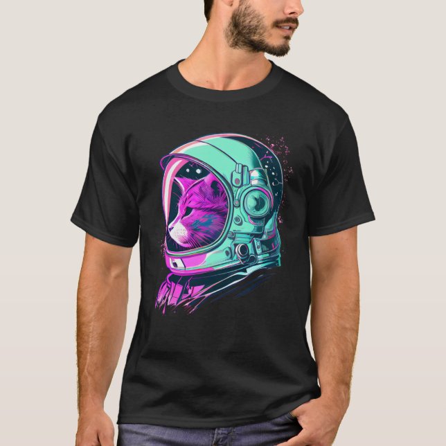 Camiseta Aesthetic Vaporwave Space Cat 80s 90s Astronaut  2 (Anverso)