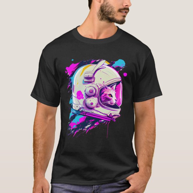 Camiseta Aesthetic Vaporwave Space Cat 80s 90s Astronaut  3 (Anverso)