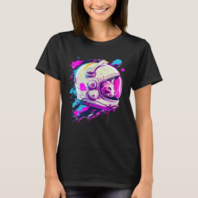 Camiseta Aesthetic Vaporwave Space Cat 80s 90s Astronaut  3 (Anverso)