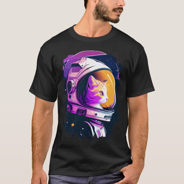 Camiseta Aesthetic Vaporwave Space Cat 80s 90s Astronaut  4 (Anverso)