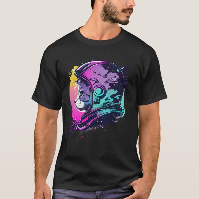 Camiseta Aesthetic Vaporwave Space Cat 80s 90s Astronaut  5 (Anverso)