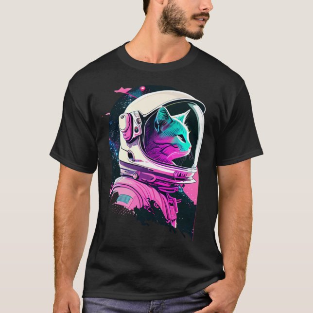Camiseta Aesthetic Vaporwave Space Cat 80s 90s Astronaut  9 (Anverso)