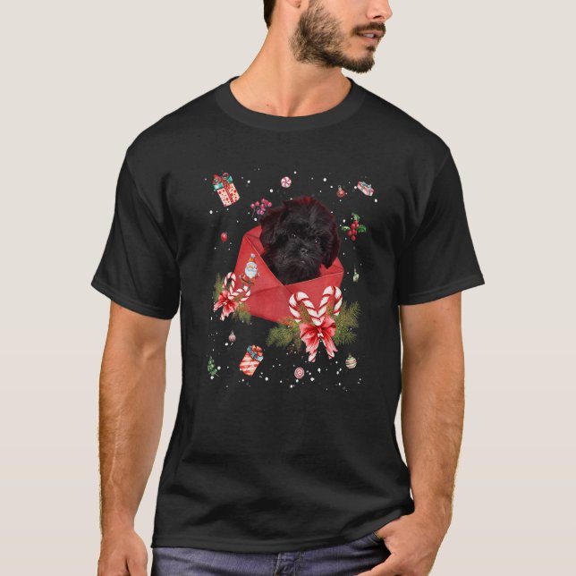 Camiseta Affenpinscher Dog In Christmas Card Ornament Pajam (Anverso)