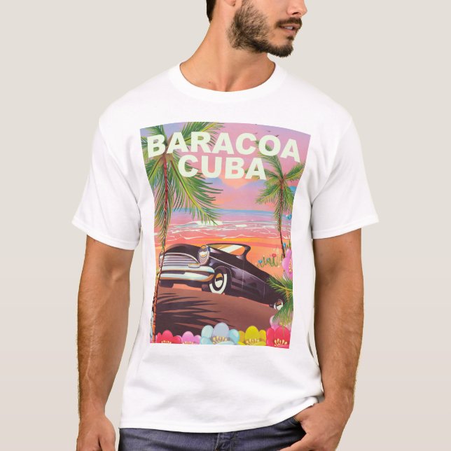 Camiseta Afiche de Baracoa Cuba sobre viajes en auto (Anverso)