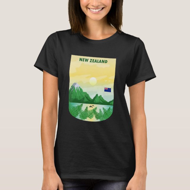 Camiseta Afiche de época Montañas de paisajes neozelandeses (Anverso)