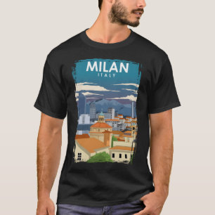 Camiseta Afiche de Milán Italia de Viaje Retro Mínimo