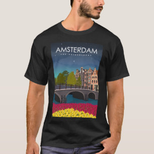 Camiseta Afiche de viaje de Amsterdam por la noche