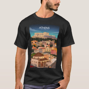 Camiseta Afiche de viaje de Atenas Grecia de noche