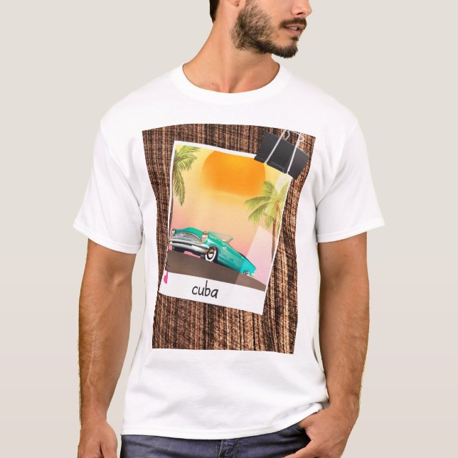 Camiseta Afiche de viaje de fotos de autos antiguos cubanos (Anverso)